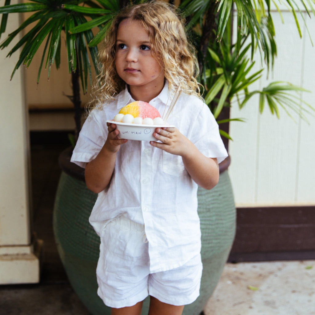 Kids White Linen Pyjama Set