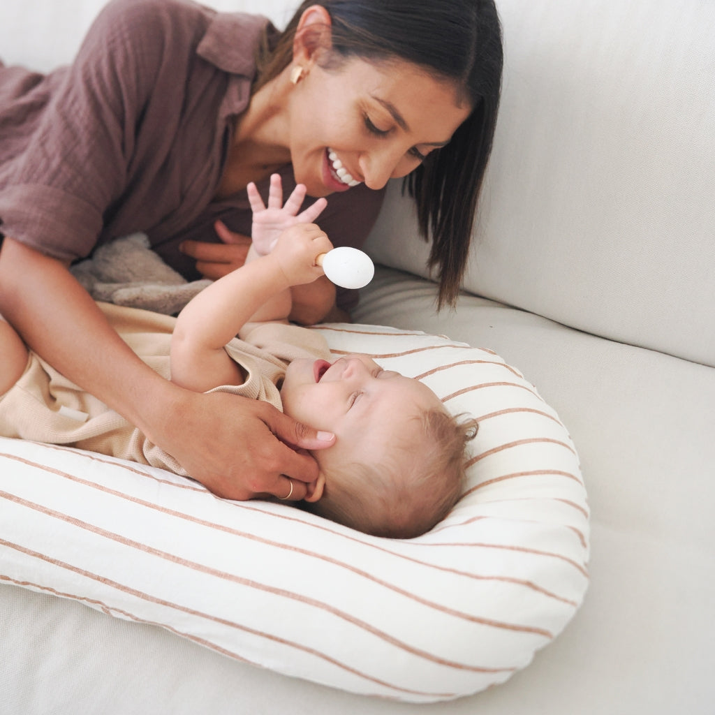 Sandalwood Striped Linen Baby Lounger Cover