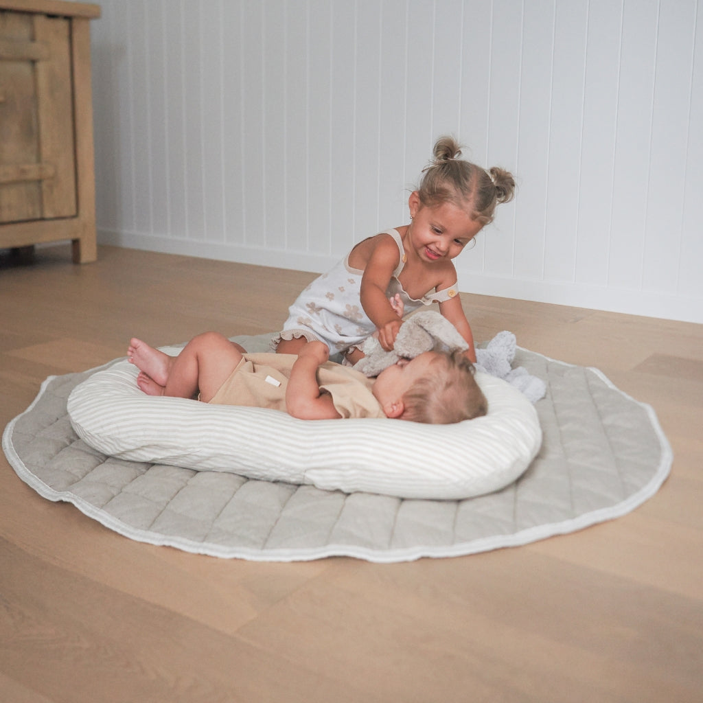 Natural Striped Linen Baby Lounger Cover