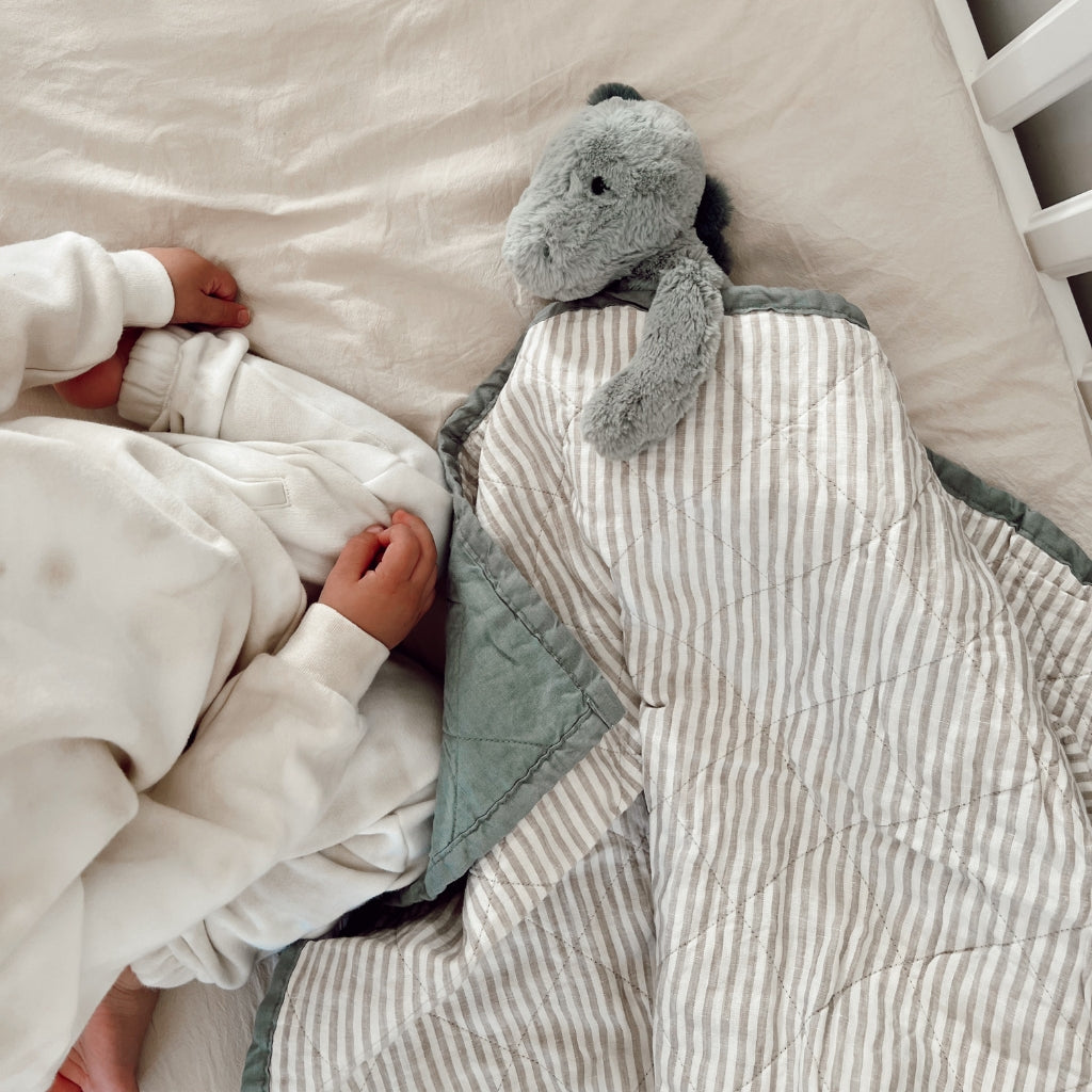 Willow and Natural Striped Cot Quilt