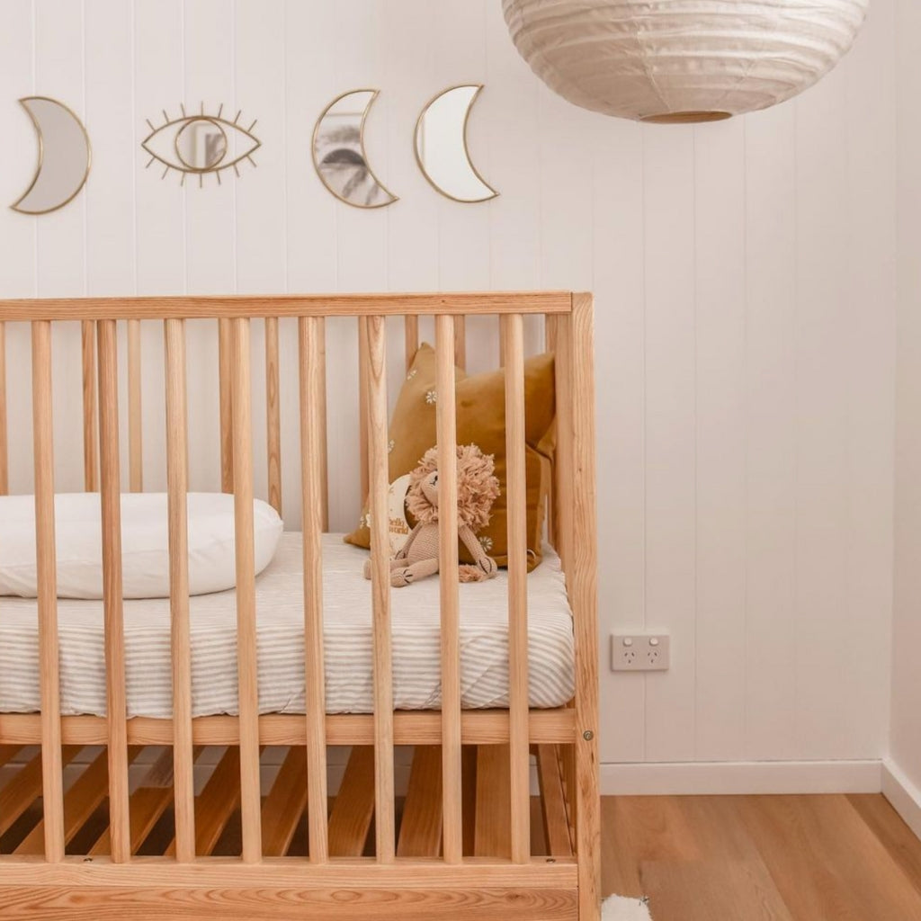 Natural Striped Linen Cot Sheet