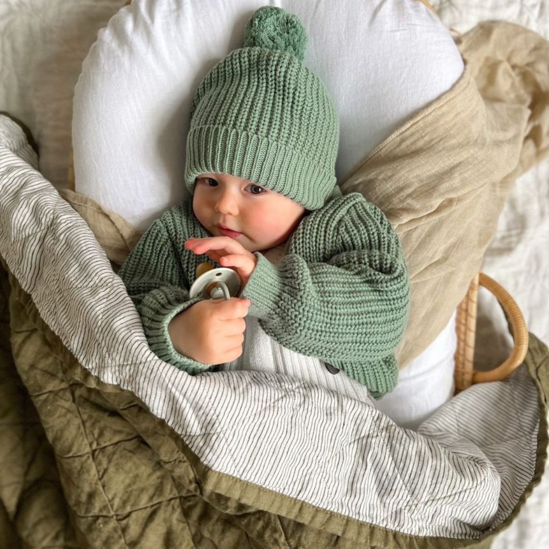 Olive and Pinstriped Cot Quilt