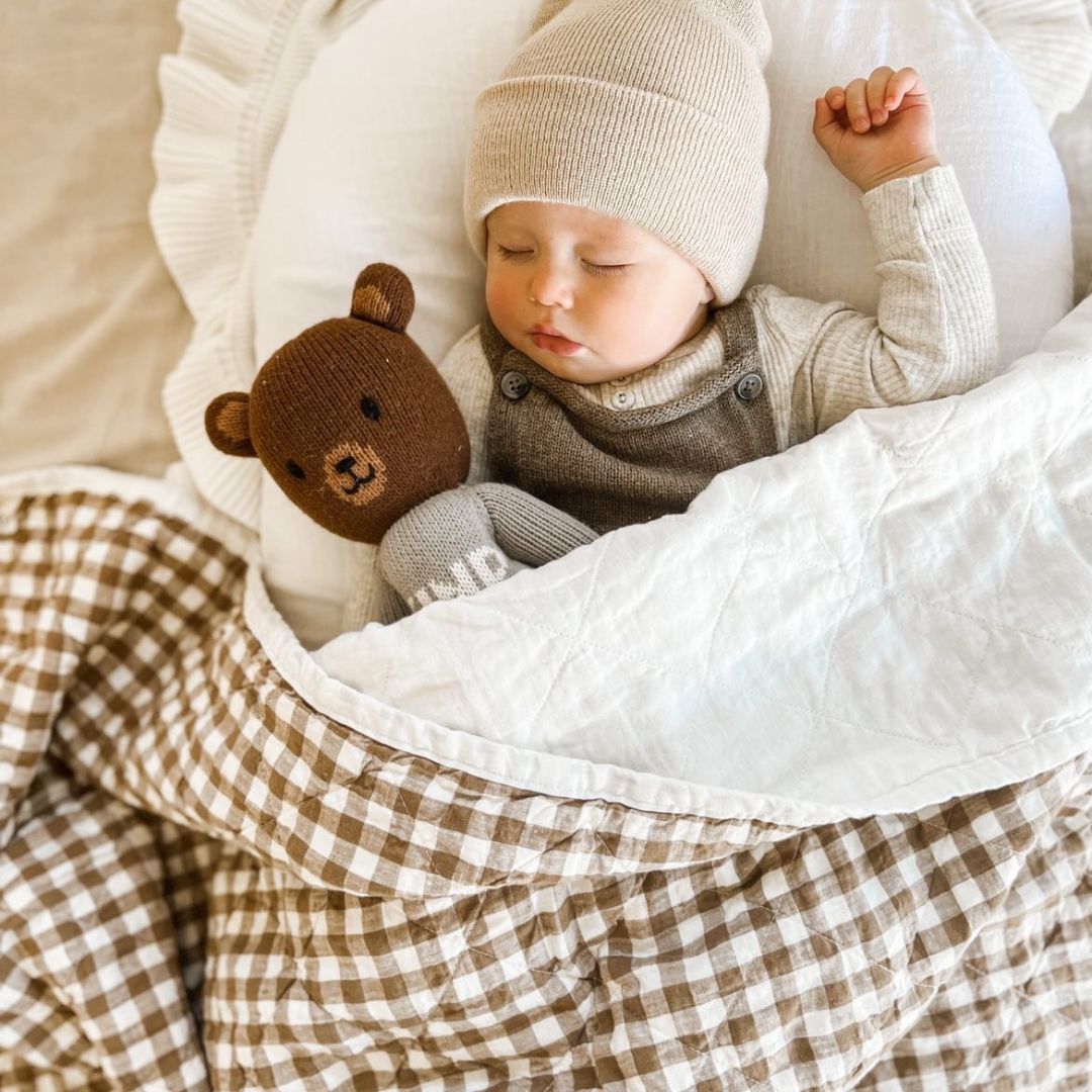 White and Coco Gingham Cot Quilt